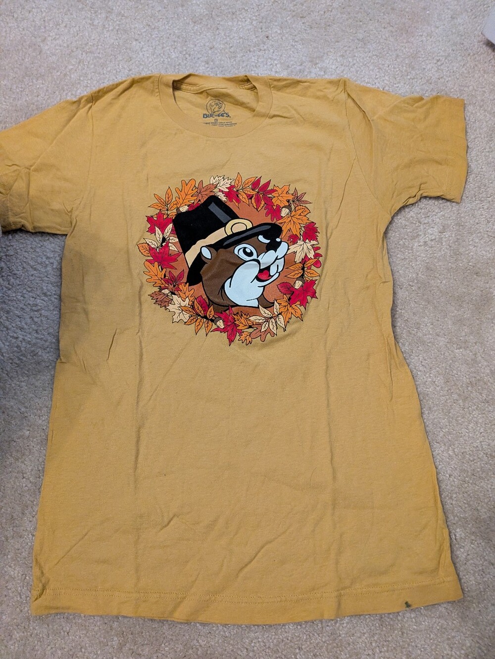Buc-ee's Sz Sm Mustard Yellow Thanksgiving T Shirt - "I'll Eat Pie..."